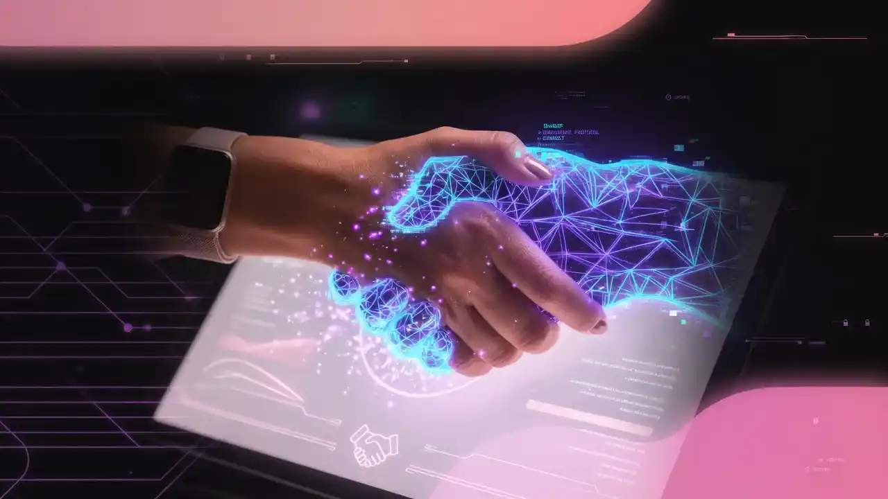 Dos manos digitales estrechándose de atención personalizada