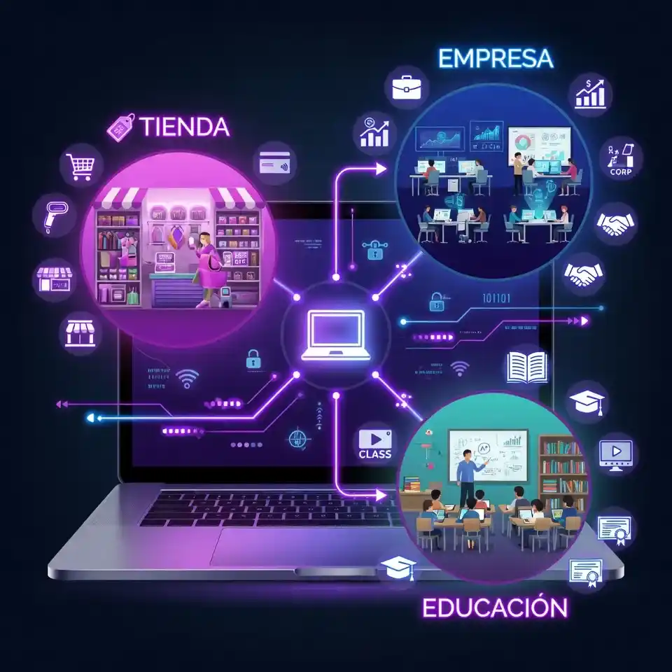 Laptop mostrando diferentes sectores de personalización